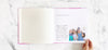 The first page of a 40th birthday book with a handwritten message and photo of a family