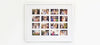 A collage on a wall with multiple family photographs arranged in a grid pattern